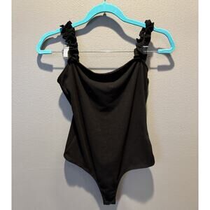 21 Saints Black Ribbed Bodysuit Ruffle Straps Size M